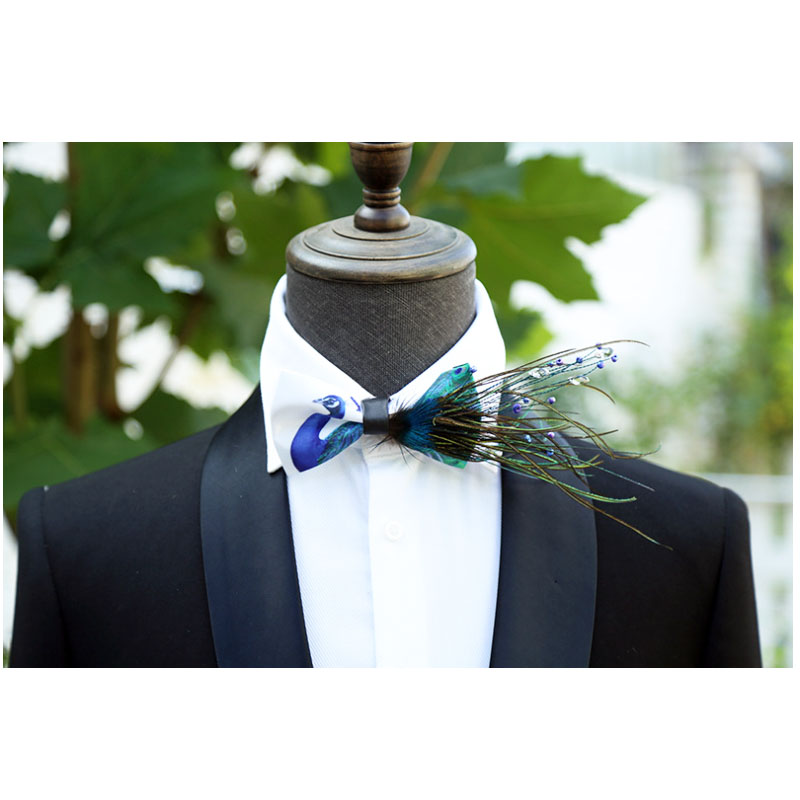Mens Grooming Box - Men Bow Tie Feather Bowtie Brooch
