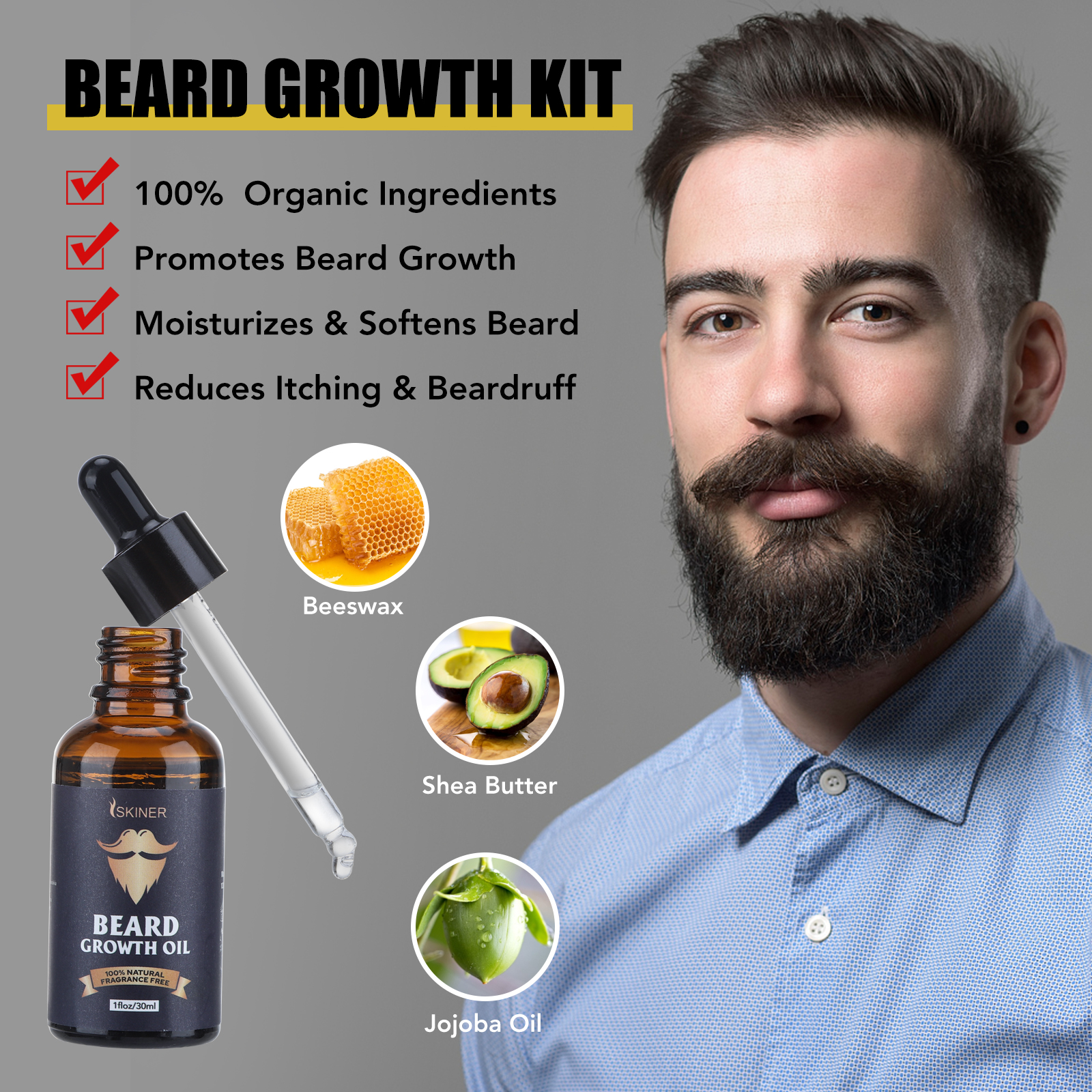 Beard Growth Kit For Men Barbe - Beard Oil Growth ulasan dan harga